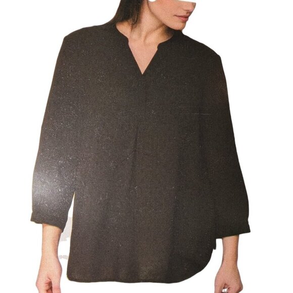 NEW Nicole Miller 3/4 Sleeve Textured Design Blouse | Black - Picture 1 of 4